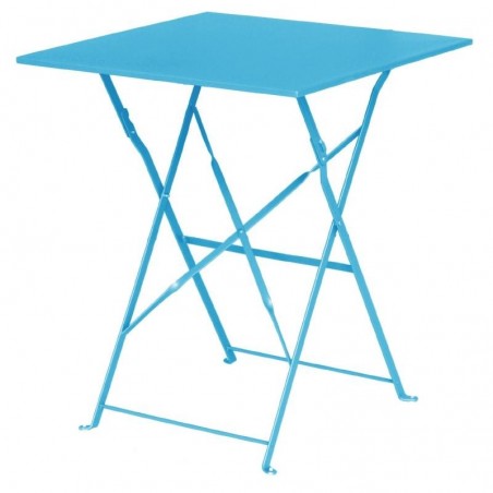 Bolero - Table de terrasse carré en acier bleu turquoise