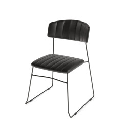 Mundo chaise empilable, Noir, revêtement en cuir synthétique, ignifuge, 54x55x79cm (BxTxH), 53002 