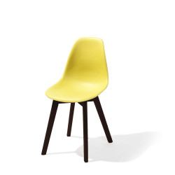 Keeve chaise empilable sans accoudoirs, Jaune, structure foncée en bois de bouleau et assise en plastique, 47x53x83cm (BxTxH), 5