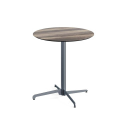 X Cross table de bistrot avec piètement gris + plateau HPL Tropical Wood Ø70 cm 