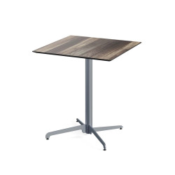 X Cross table de bistrot avec piètement gris + plateau HPL Tropical Wood 70x70 cm 