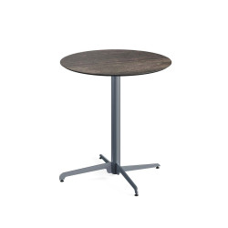 X Cross table de bistrot avec piètement  gris + plateau HPL Riverwashed Wood Ø70 cm 