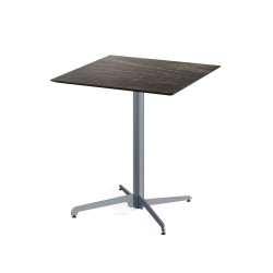 X Cross table de bistrot avec piètement gris + plateau HPL Riverwashed Wood 70x70 cm 