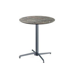 X Cross table de bistrot avec piètement gris + plateau HPL Galaxy Marble Ø70 cm 