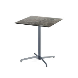 X Cross table de bistrot avec piètement  gris + plateau HPL Galaxy Marble 70x70 cm 