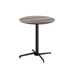 X Cross table de bistrot avec piètement noir + plateau HPL Tropical Wood Ø70 cm 