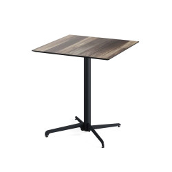 X Cross table de bistrot avec piètement noir + plateau HPL Tropical Wood 70x70 cm 