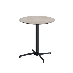 X Cross table de bistrot avec piètement noir + plateau HPL Moonstone Ø70 cm 