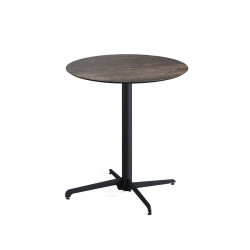 X Cross table de bistrot avec piètement noir + plateau HPL Riverwashed Wood Ø70 cm 