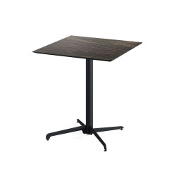 X Cross table de bistrot avec piètement noir + plateau HPL Riverwashed Wood 70x70 cm 