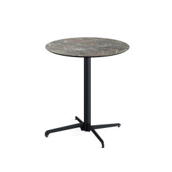 X Cross table de bistrot avec piètement noir + plateau HPL Galaxy Marble Ø70 cm 