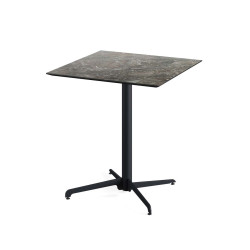 X Cross table de bistrot avec piètement noir + plateau HPL Galaxy Marble 70x70 cm 