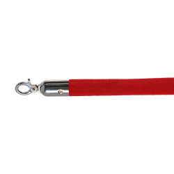 Corde velours rouge pour potelet, raccord RVS, Ø 3cm, longueur 157 cm, 10103RC 