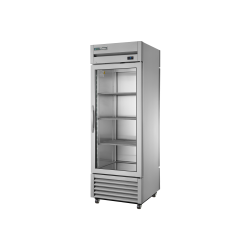 Réfrigérateur vertical "Traversant", 1 porte vitrée à l'avant, 1 porte pleine à l'arrière 
