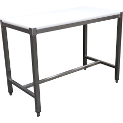 Table De Decoupe Soudee Centrale - Chassis Inox 304, Dessus Poly Naturel Ep.25 Mm 