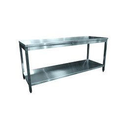 Table Demontable Centrale Tout Inox, - Etagere Basse, Pieds Carres, Verins Inox 