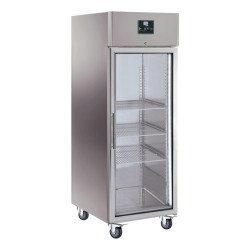 Armoire Refrigeree Inox, 1 Porte Vitree 650 Litres - -2/+8°C Froid Ventile, Gaz R290, 3 Grilles Gn2/1 