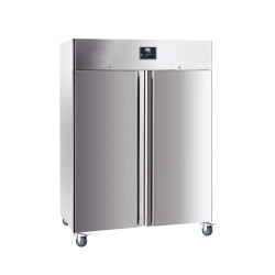 Armoire Refrigeree Inox, 2 Portes, -18/-22°C - Ventile, Gaz R290, 6 Gr. Gn2/1, Roulettes Ø100 Mm 