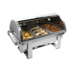 Chafing Dish Gn1/1 Chrome, Couvercle Roll Top - Fourni Avec 1 Bac Gn1/1-65 Et 2 Chauffe-Plats 