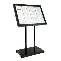 Porte-menu à LED blanches en acier noir Securit 8xA4 avec poteau et socle 