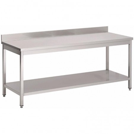 Gastro M - Table en acier inoxydable avec étagère basse et dosseret de 700 x 700 mm