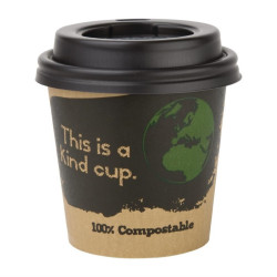 Couvercles noirs compostables en CPLA pour gobelets espresso 113ml Fiesta Compostable (x50) 