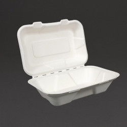 Boîtes repas en bagasse compostables avec couvercle à charnière Vegware 228mm (Lot de 200) 