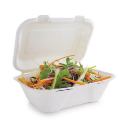 Boîtes repas en bagasse compostables avec couvercle à charnière Vegware 228mm (Lot de 200) 