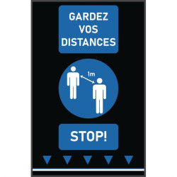 Tapis de distanciation sociale 100x65cm bleu - personnes (attention : texte français 1m) 