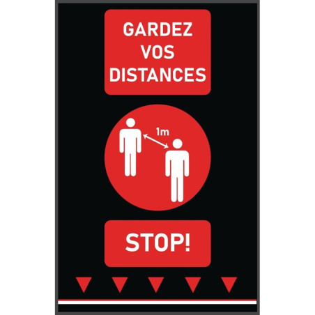 Tapis de distanciation sociale 100x65cm rouge - personnes (attention : texte français 1m) 