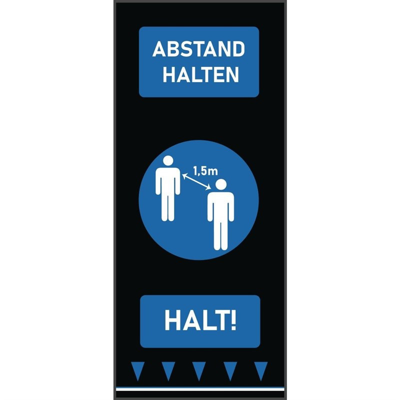 Tapis de distanciation sociale 150x65cm bleu - personnes (attention : texte allemand) 