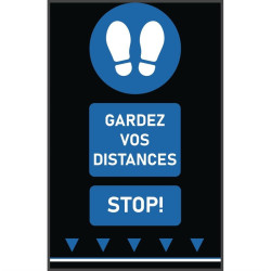 Tapis de sol distanciation sociale 100x65cm bleu - empreintes de pas (attention : texte français et 1m) 