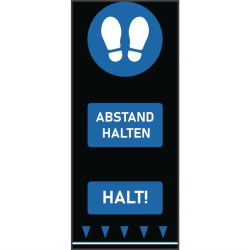 Tapis de sol distanciation sociale 150x65cm bleu - empreintes de pas (attention : texte allemand) 